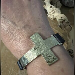 Gold Cross Bracelet with Black Band